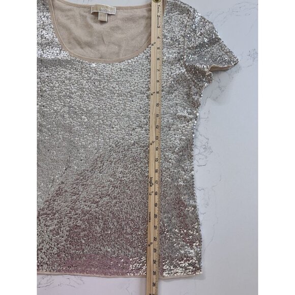 Michael Kors Sequin Top Women’s Large Short Sleeve Gold Silver Sparkle - Picture 12 of 16
